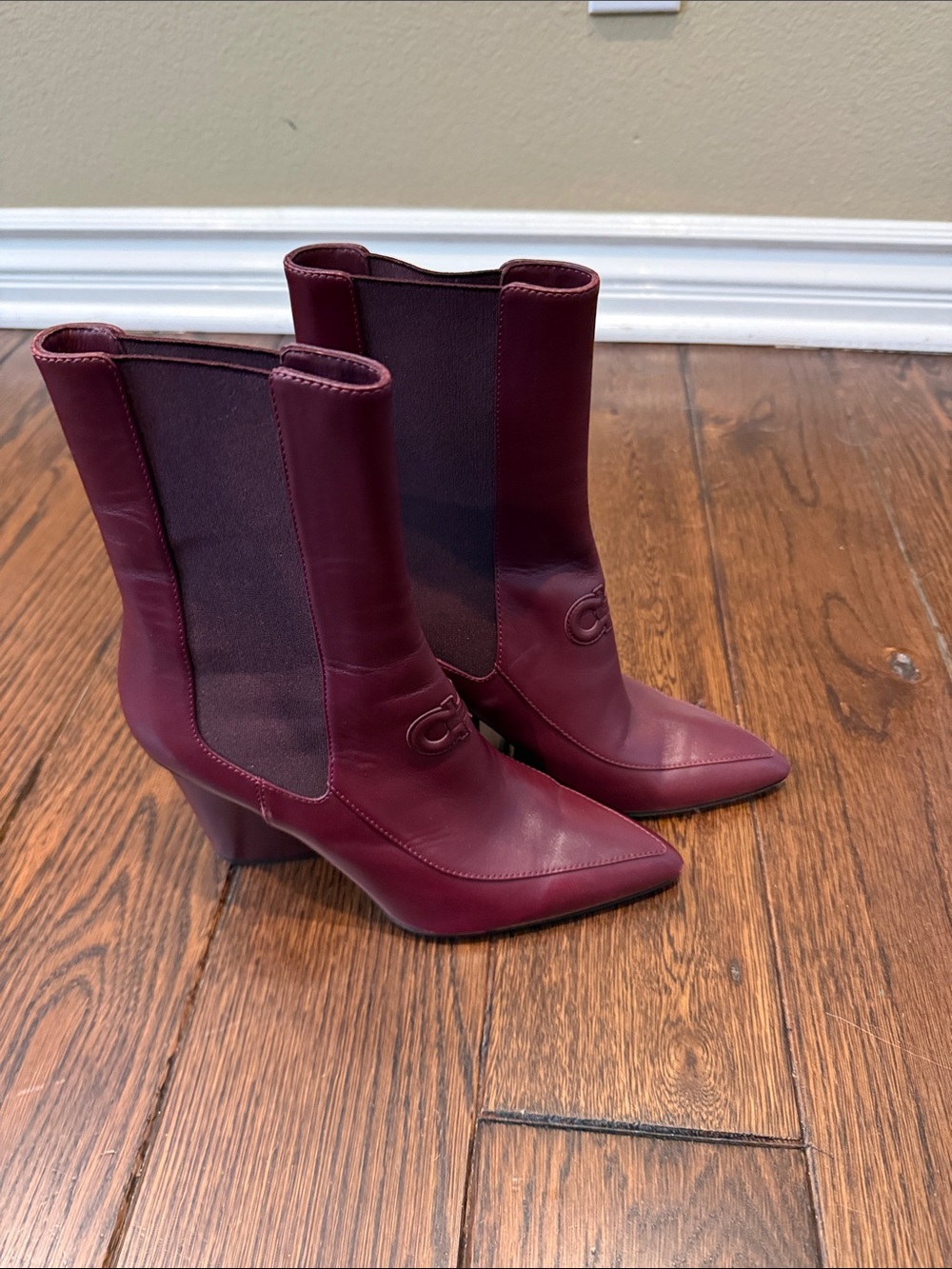Salvatore Ferragamo Burgundy Pointed Toe Ankle Booties
